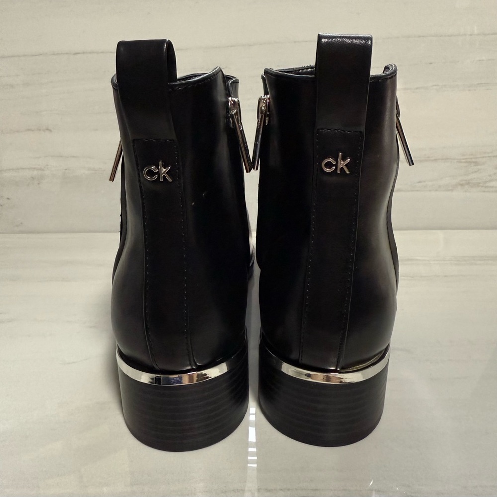 Calvin Klein Deneice Black Ankle Side Zip Booties Minimalist Corporate Office 8 - Picture 5 of 11